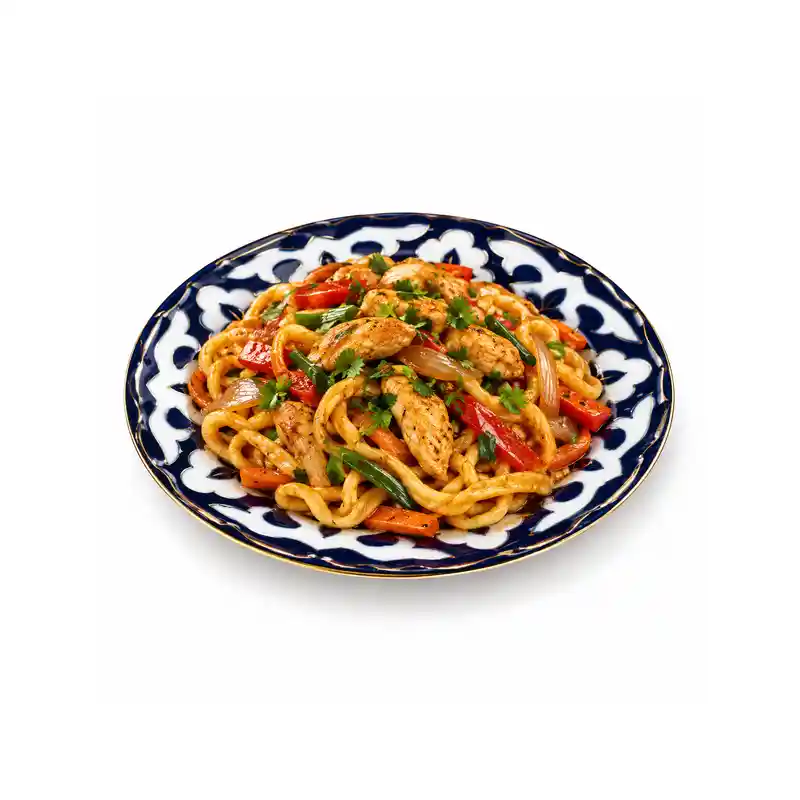 Лагман жареный с курицей